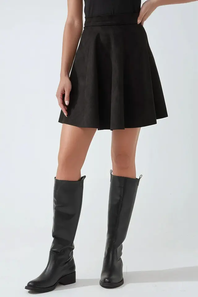 Elegant High Waist Suede Mini Skirt