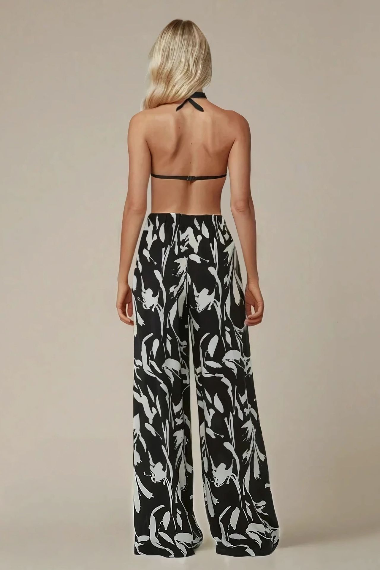 Wide Leg Elastic Waist Printed Pants