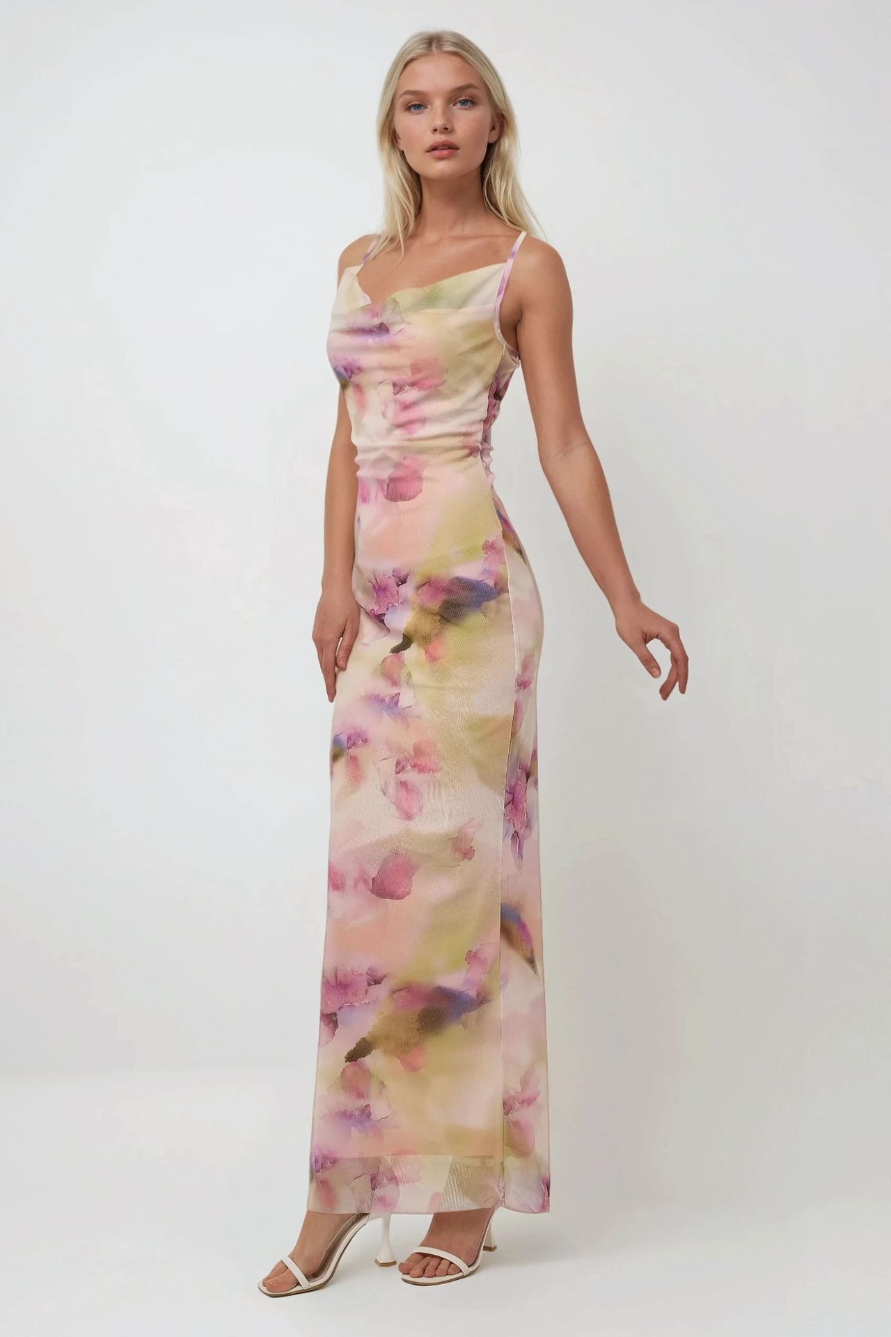 Printed Bodycon Maxi Tulle Dress 