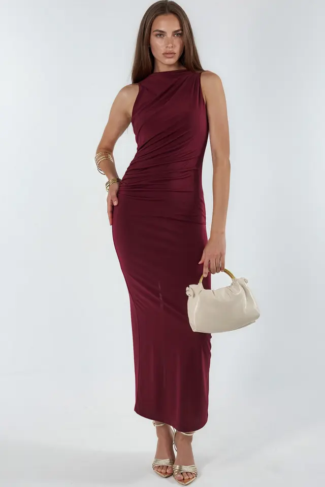 Ruched Detail Bodycon Maxi Dress