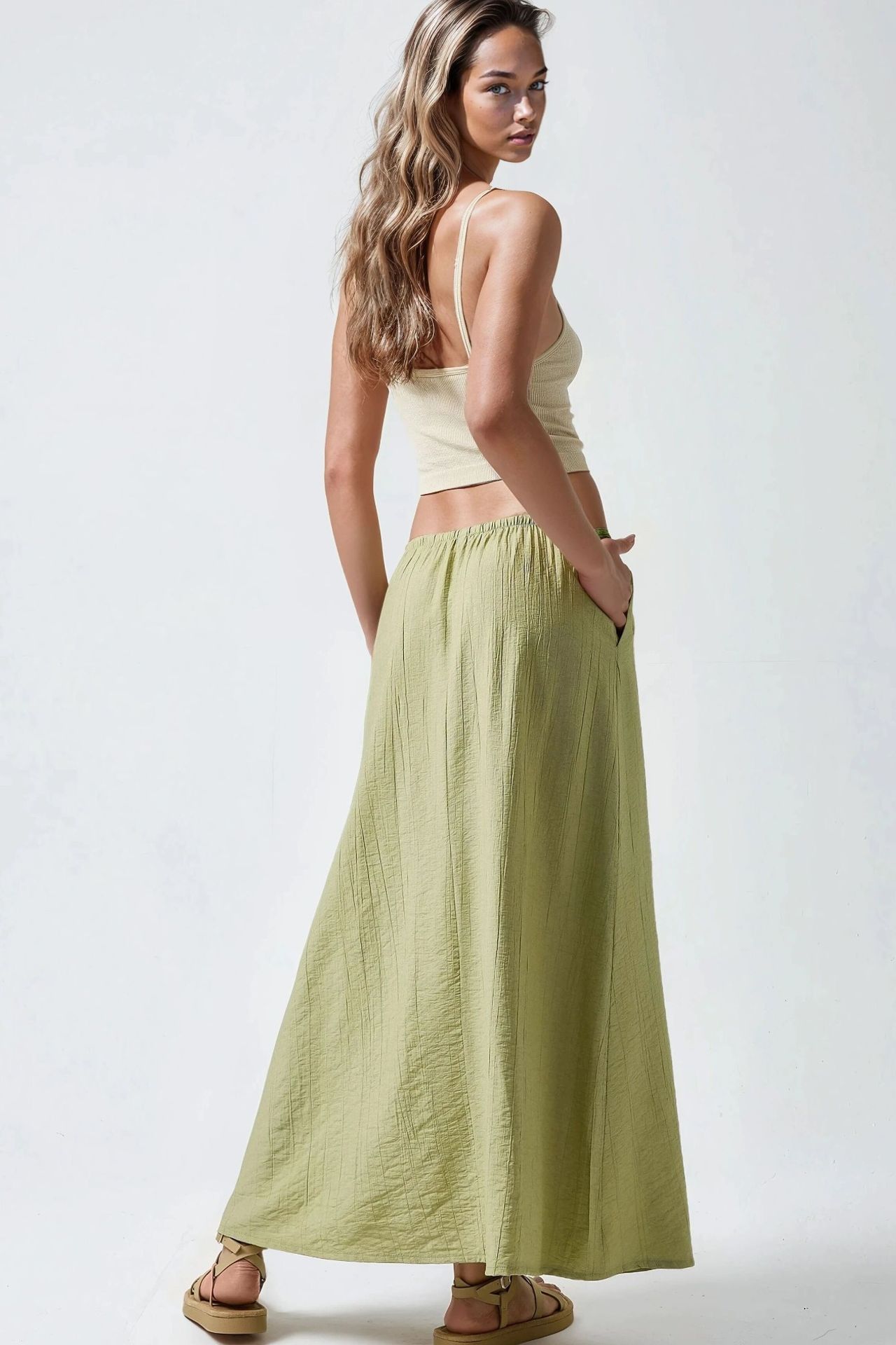 Drawstring Waist A-Line Maxi Skirt 3