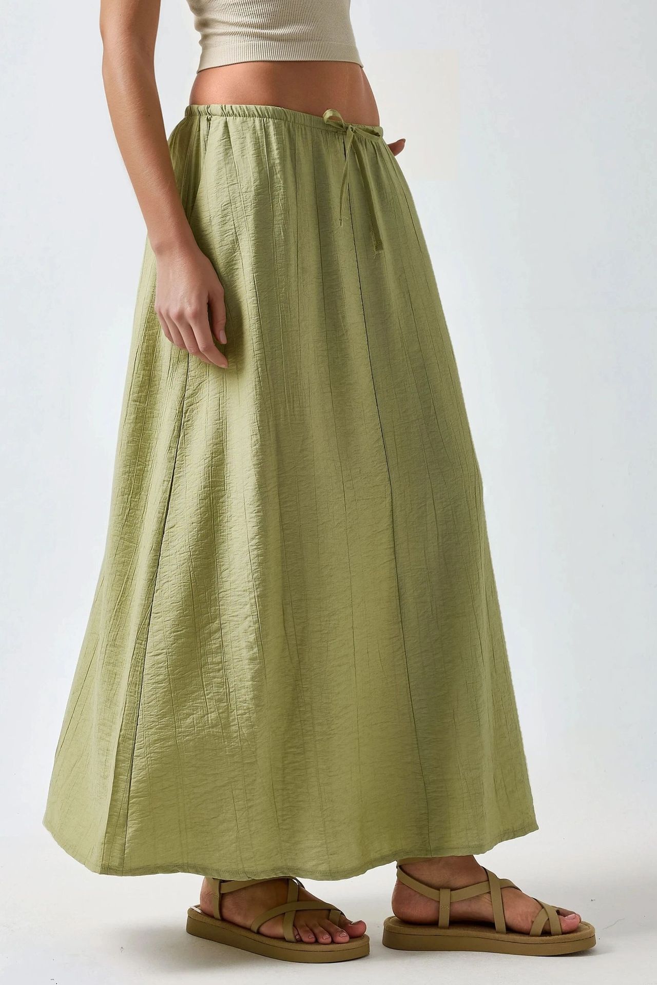 Drawstring Waist A-Line Maxi Skirt 2