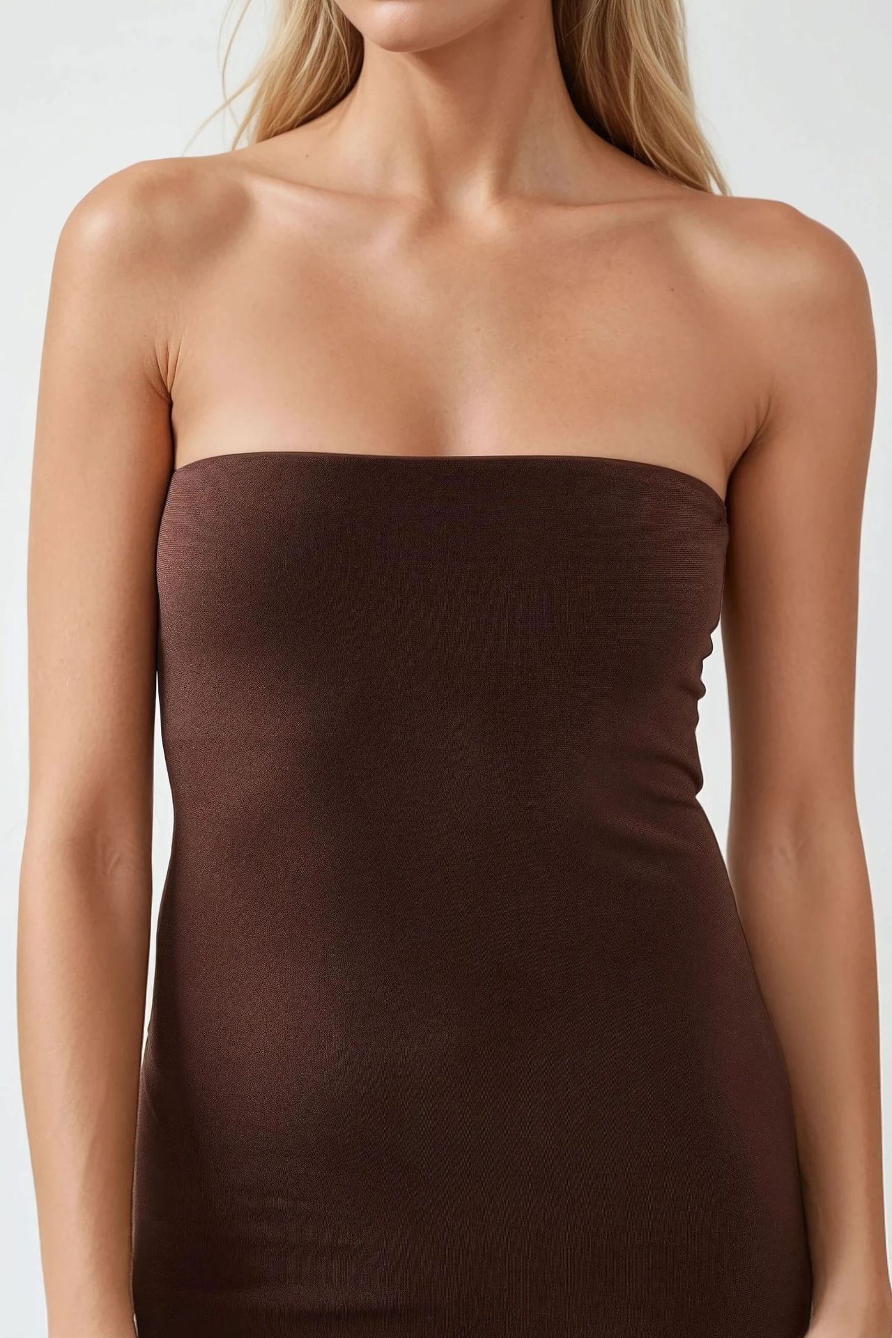 Strapless Bodycon Maxi Dress with Asymmetric Hem
