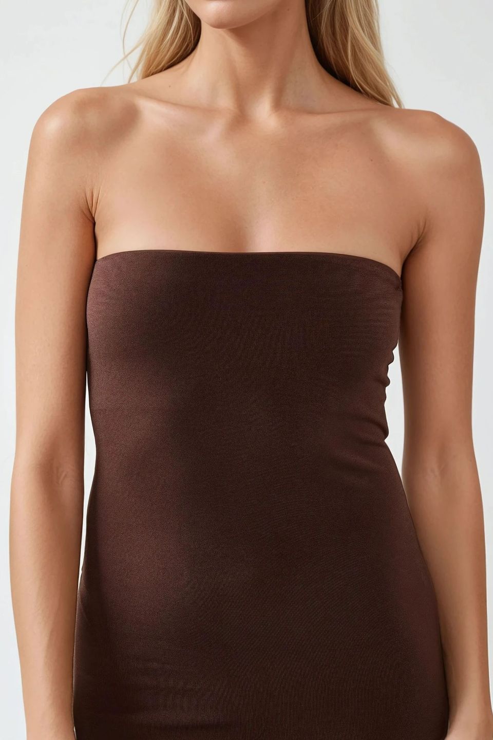 Strapless Bodycon Maxi Dress with Asymmetric Hem