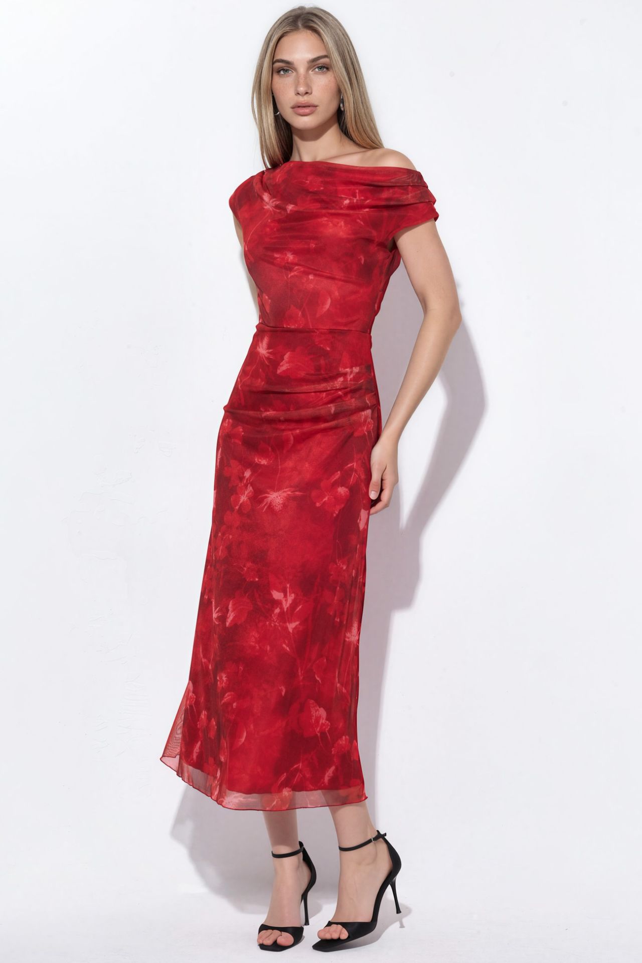 Patterned Lined Tulle Knit Midi Dress 2