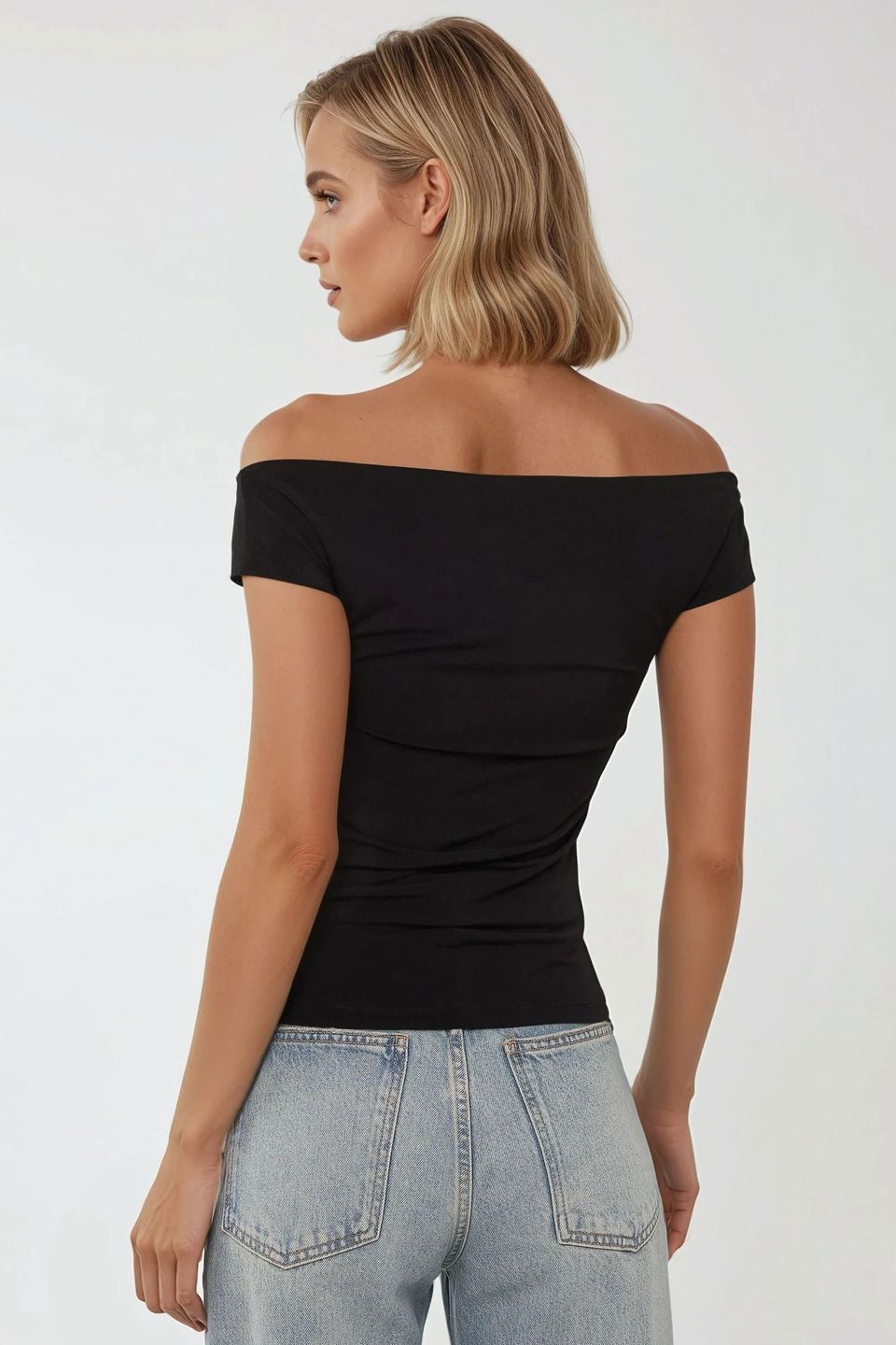 Off Shoulder Slim Fit Boat Neck Top
