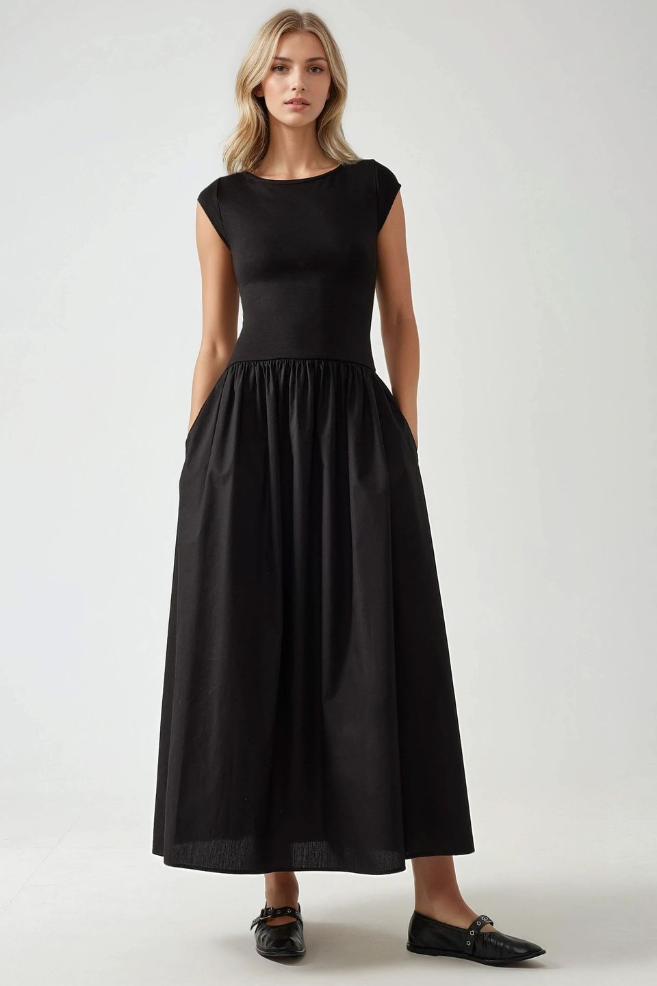 Boat Neck A-Form Fit Maxi Dress