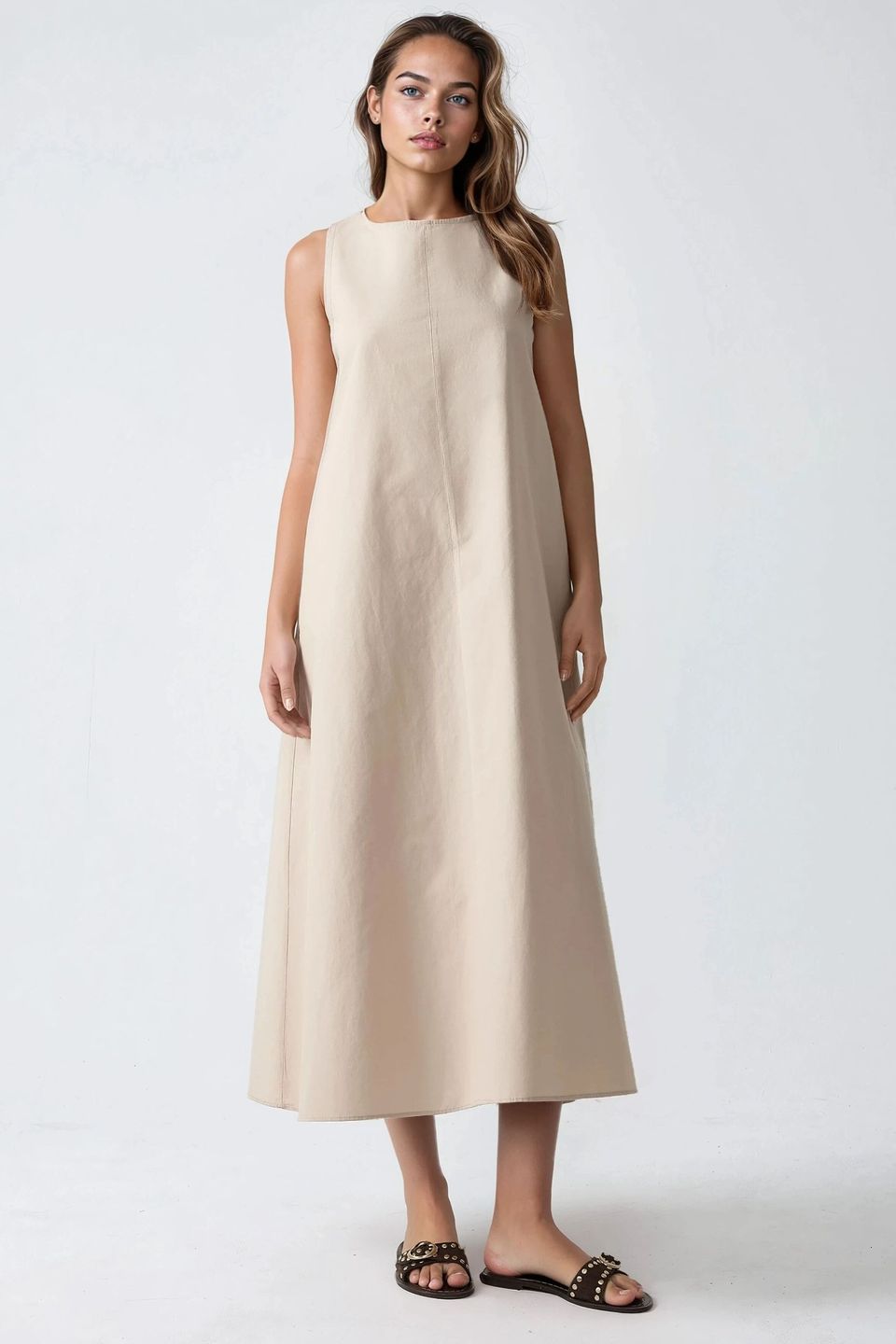 Crew Neck Sleeveless A-Form Maxi Dress