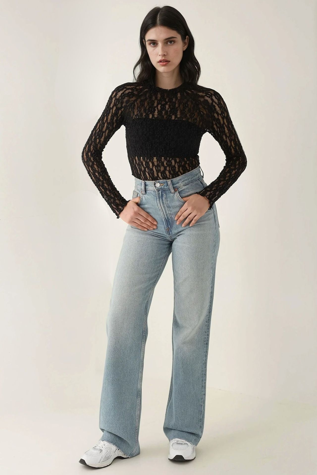 Lace Guipure Slim Fit Crew Neck Blouse