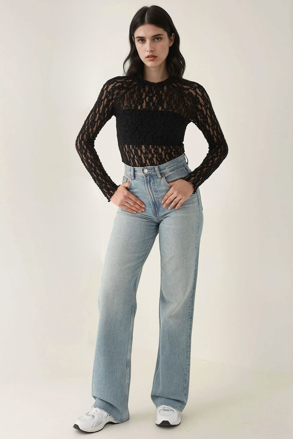 Lace Guipure Slim Fit Crew Neck Blouse