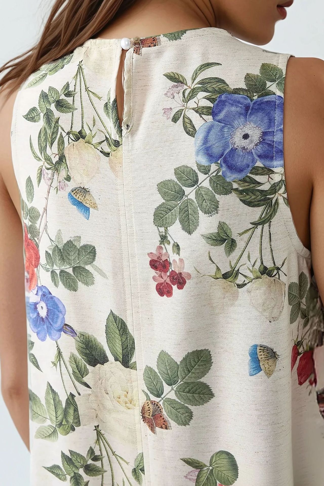 Linen Feel Sleeveless Crew Neck Midi Dress
