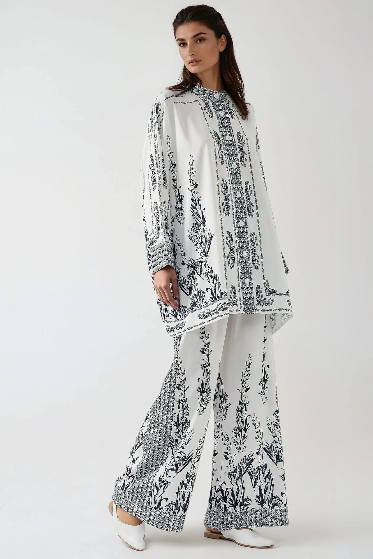 Printed Shrt & High Waist Wide Leg Two-Piece Set