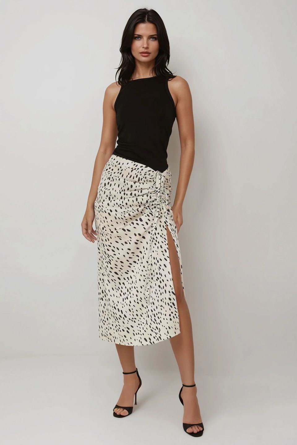 Printed Bodycon Satin Midi Skirt with Slit
