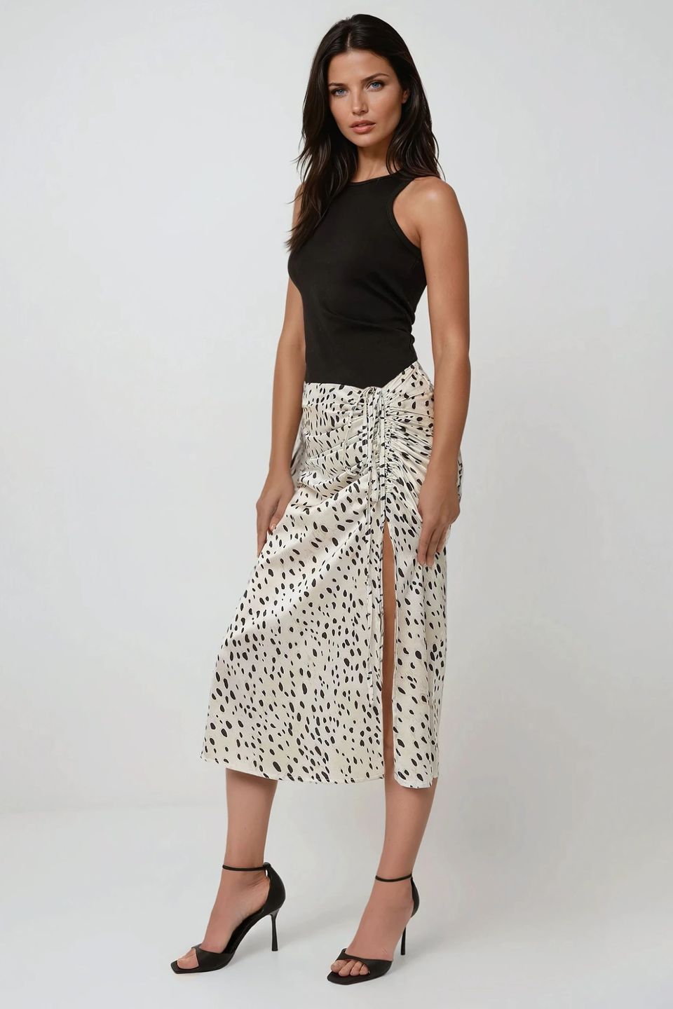 Printed Bodycon Satin Midi Skirt with Slit