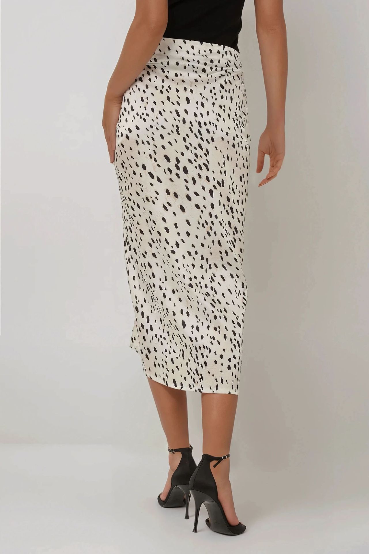 Printed Bodycon Satin Midi Skirt with Slit