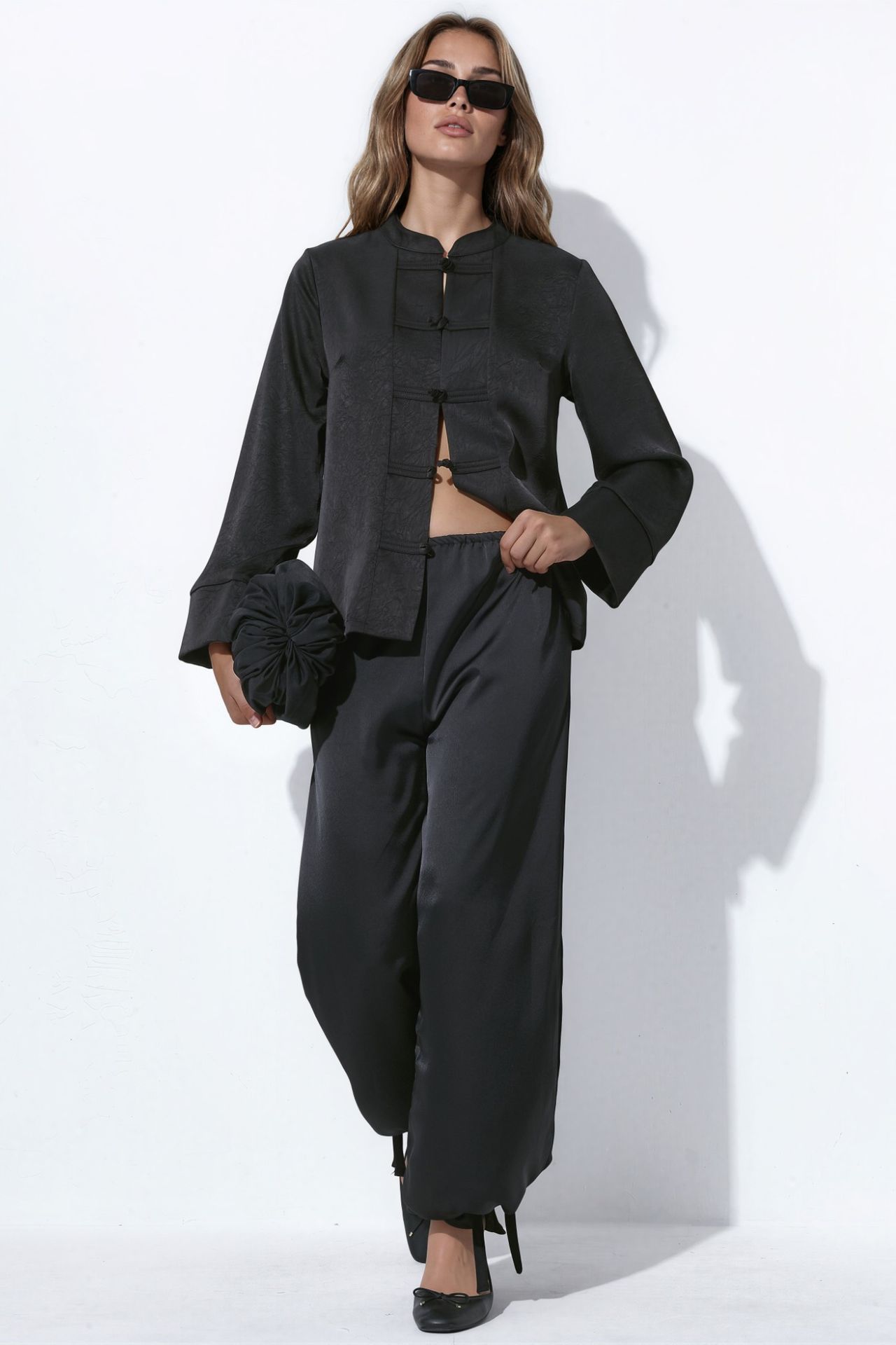 Textured Satin Shirt with Closure Detail 2