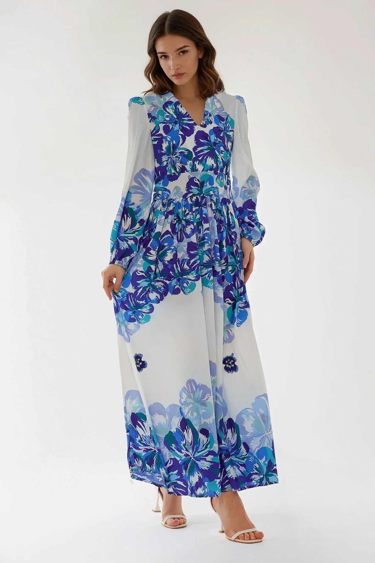 Printed Maxi Dress with V-Neck