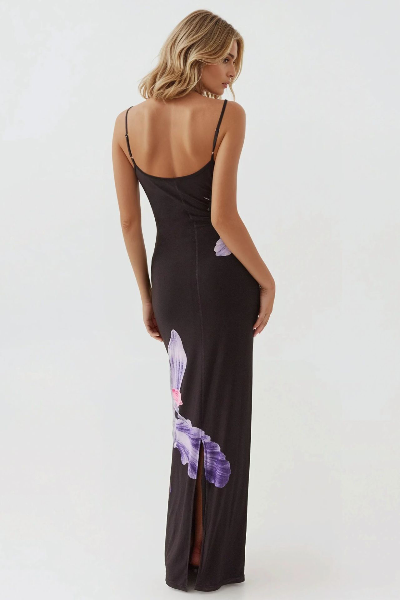Floral Bodycon Maxi Dress with Square Collar