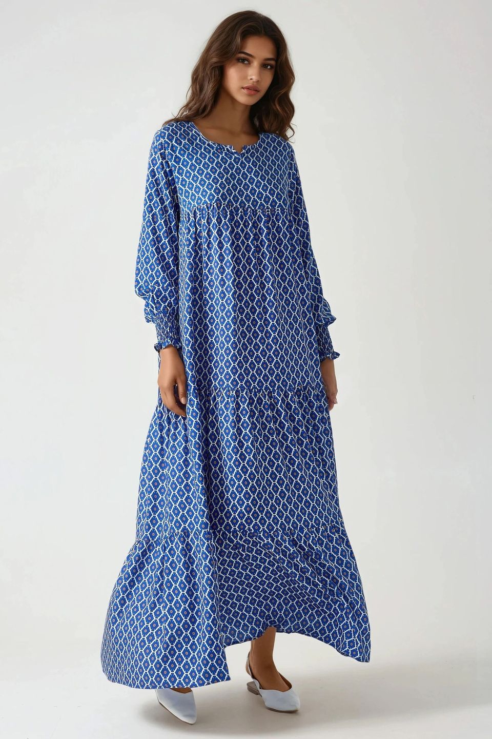 Printed Crew Neck Viscose Maxi Dress