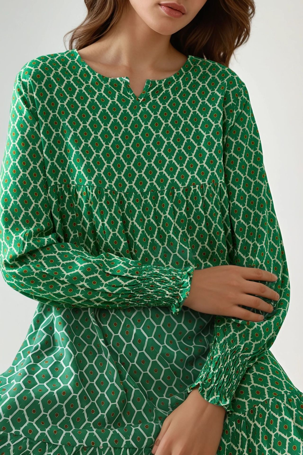 Printed Crew Neck Viscose Maxi Dress