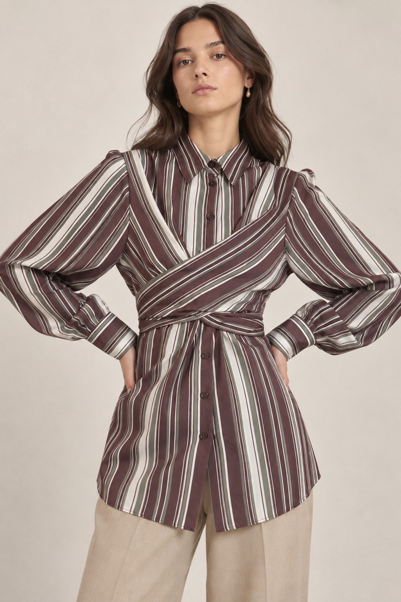 Striped Shirt with Tie Detail 1