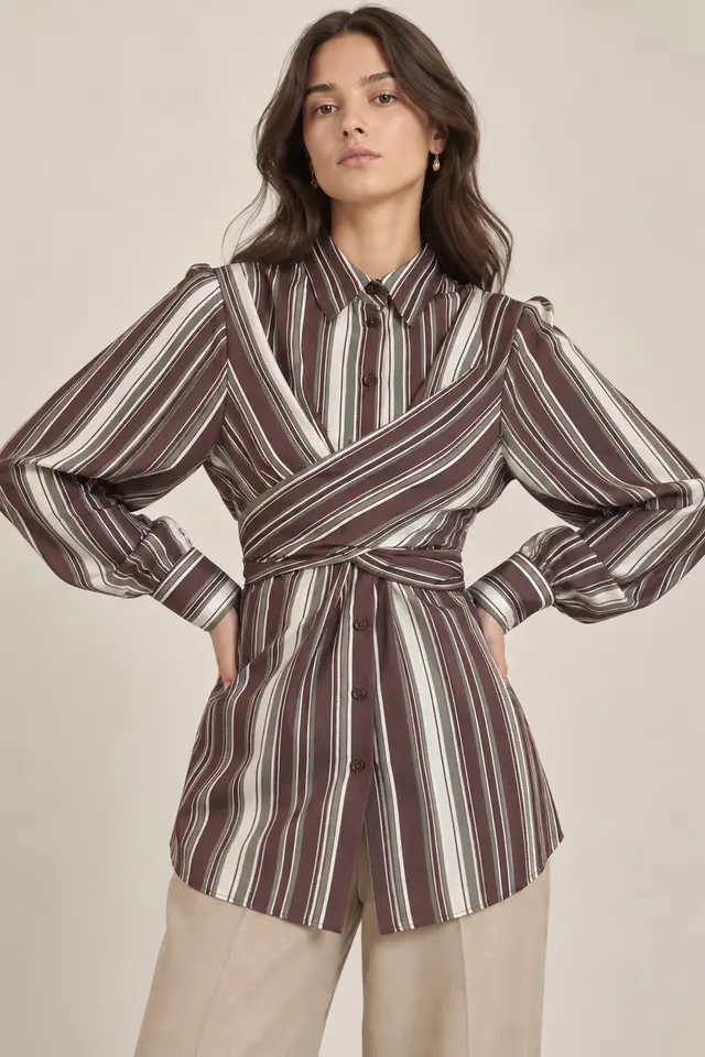 Striped Shirt with Tie Detail