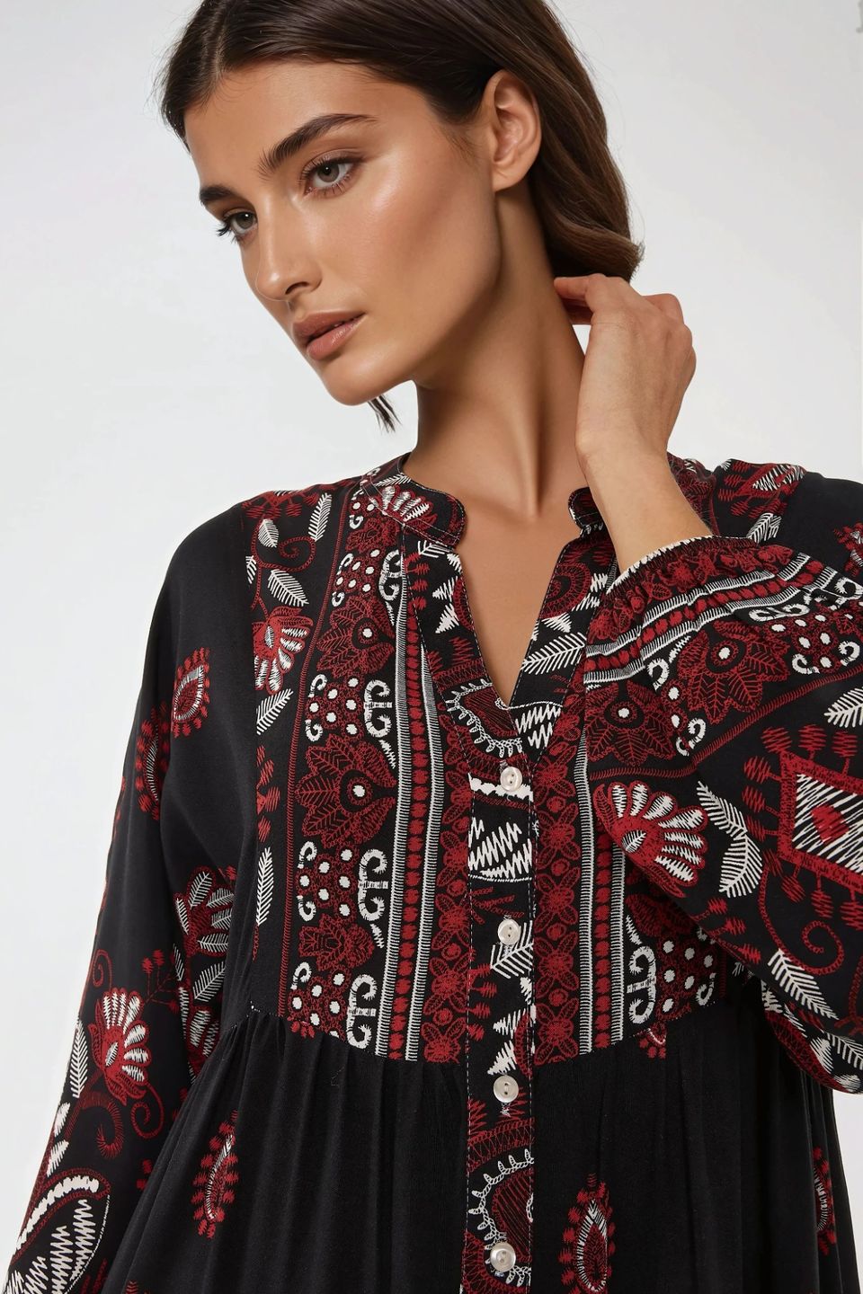 Printed Long Sleeve Viscose Maxi Dress 