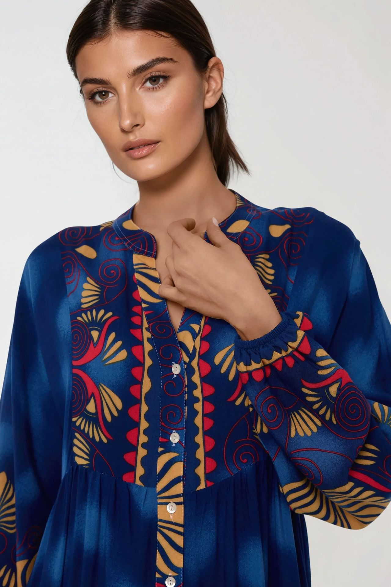 Printed Long Sleeve Viscose Maxi Dress 