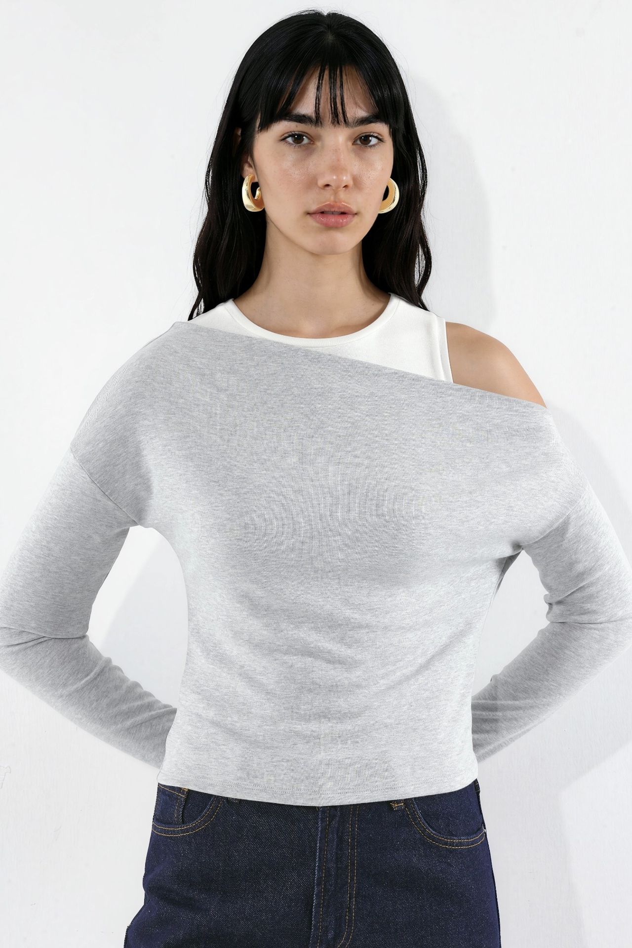Viscose Blend Layered Long-Sleeve T-Shirt with Asymmetric Neckline 5