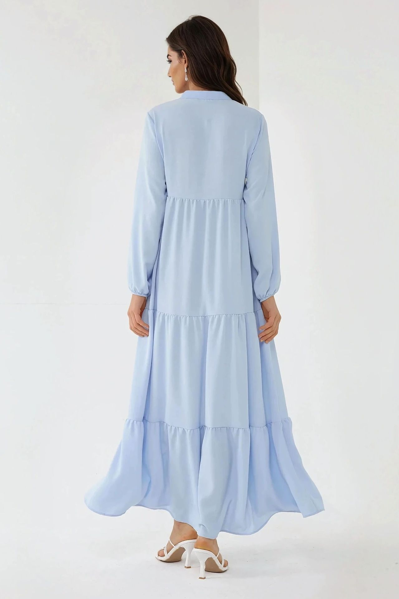 Textured Crew Neck Maxi Dress with Buttons