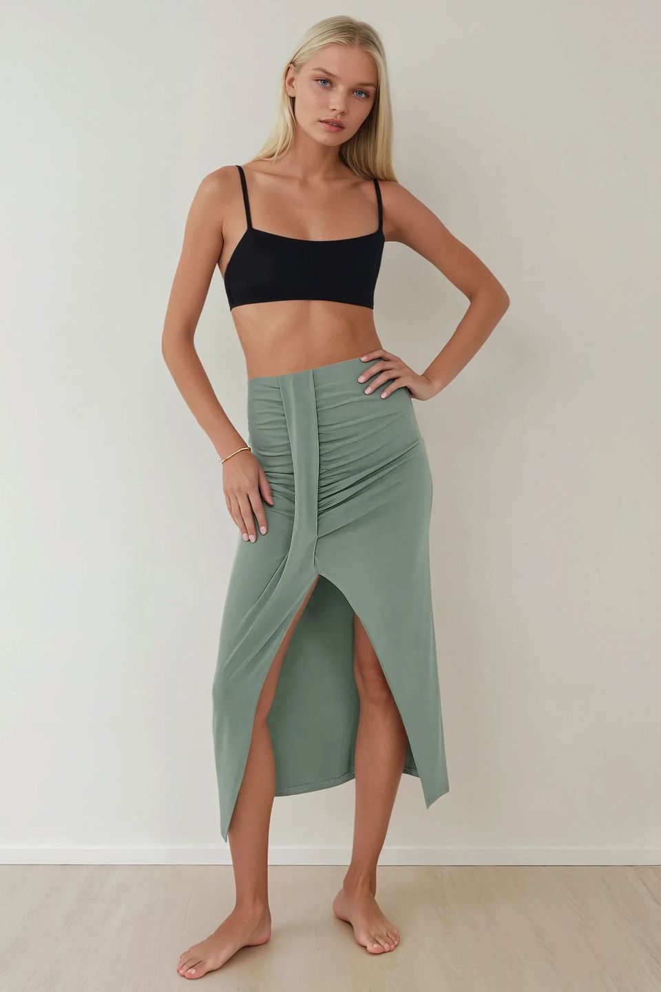 High Waist Bodycon Drapped Maxi Skirt 