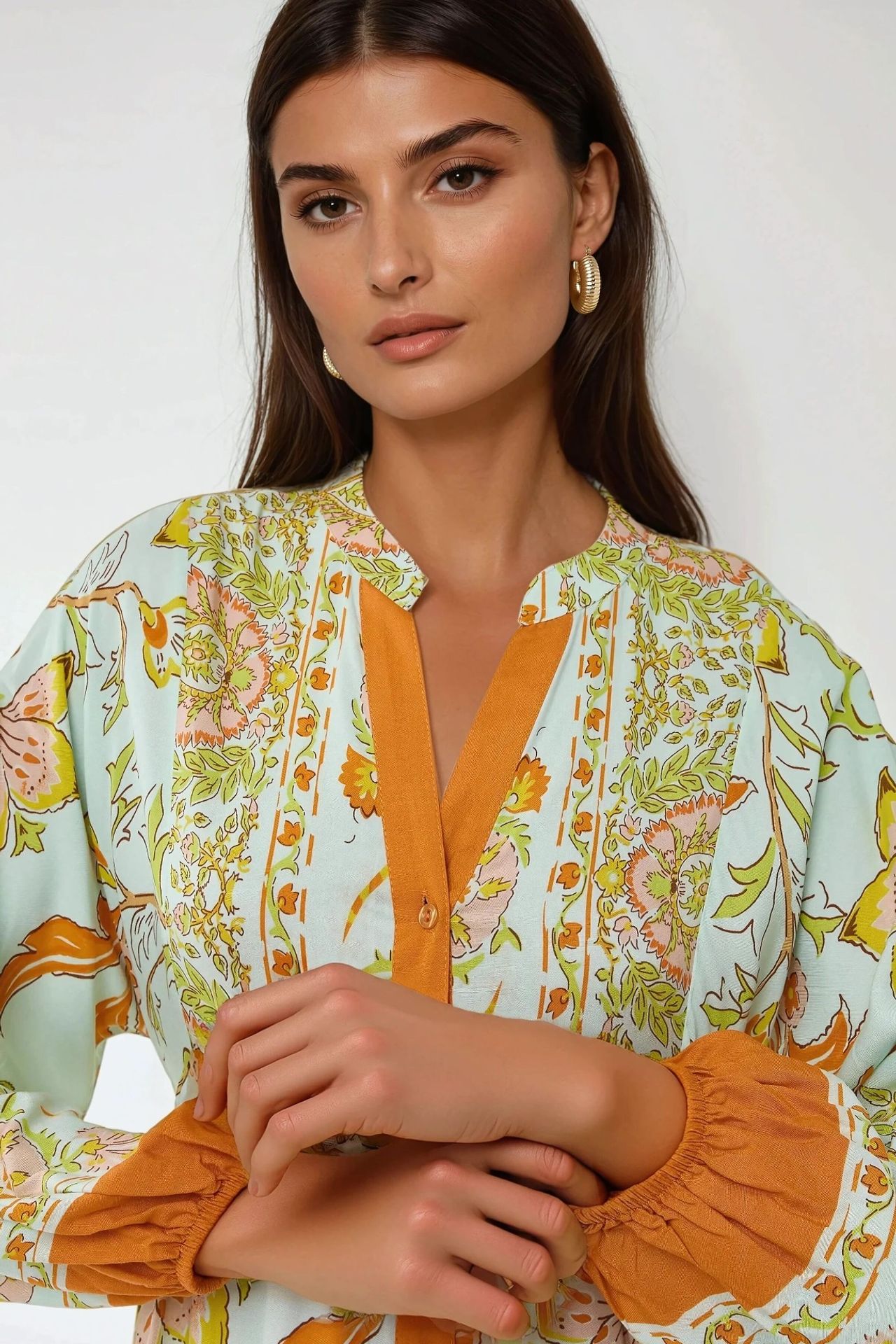 Printed Long Sleeve Viscose Maxi Dress 