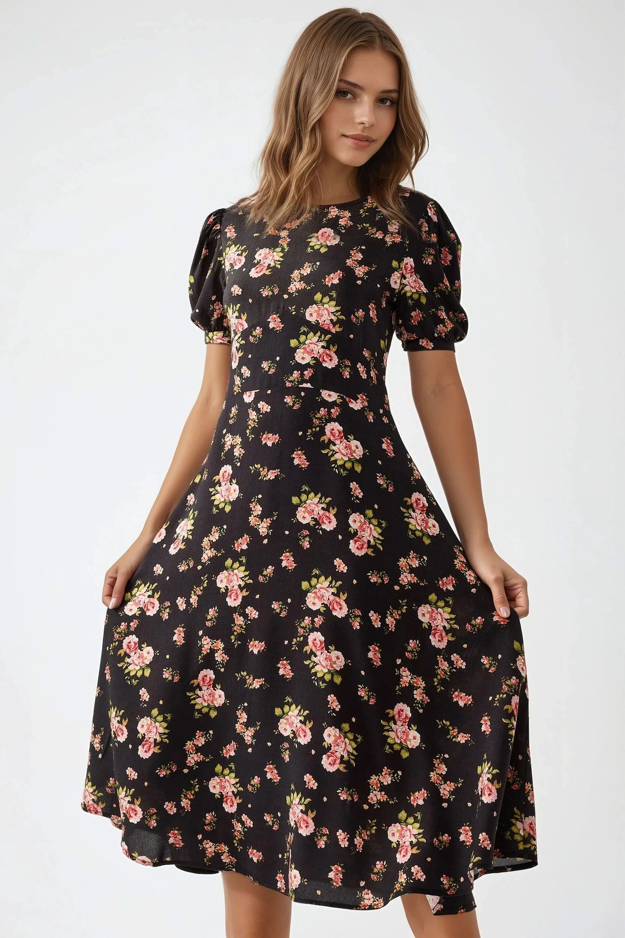 Floral Crew Neck Midi Dress