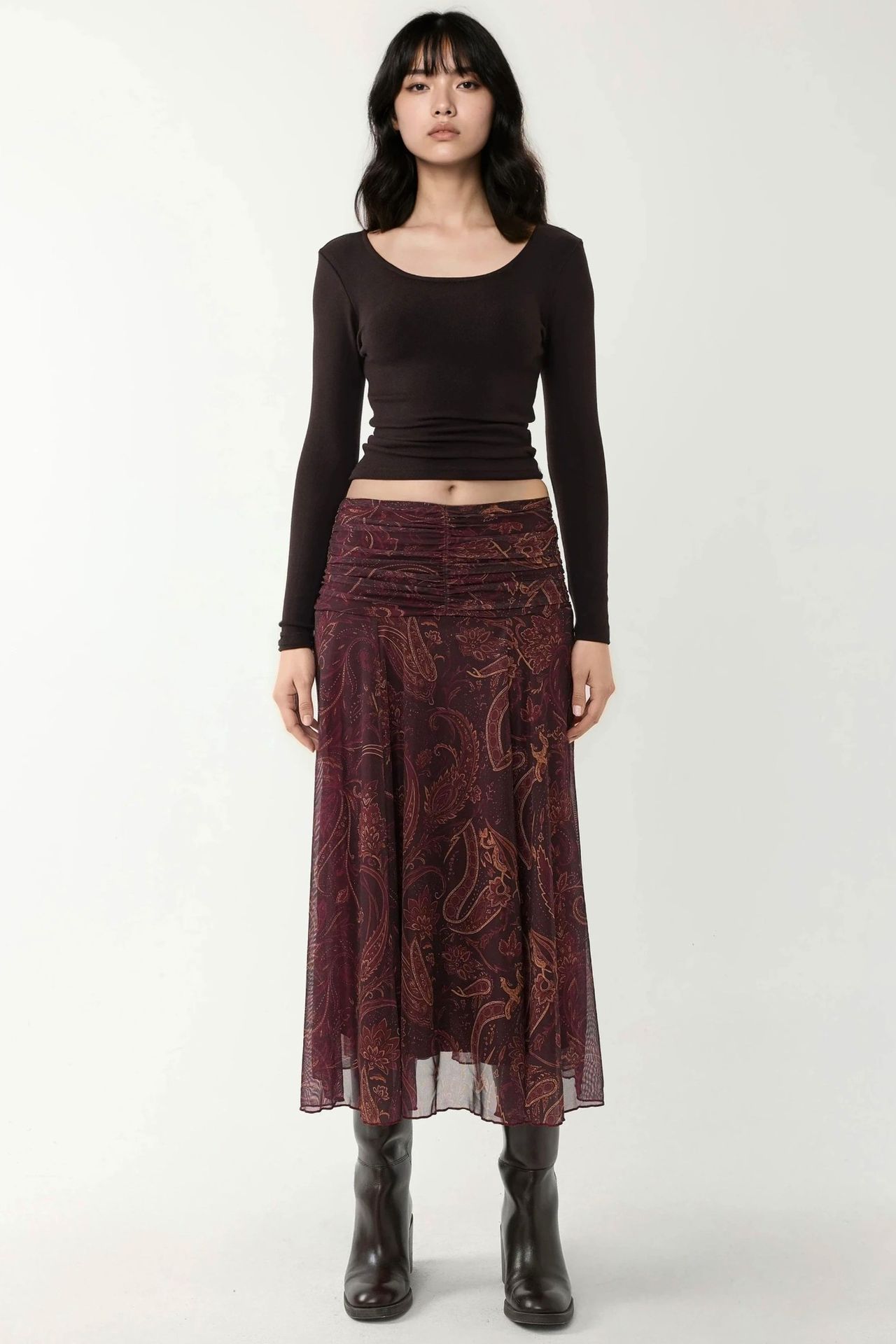 Patterned Midi Wrap Skirt with Ruffle Detail 7