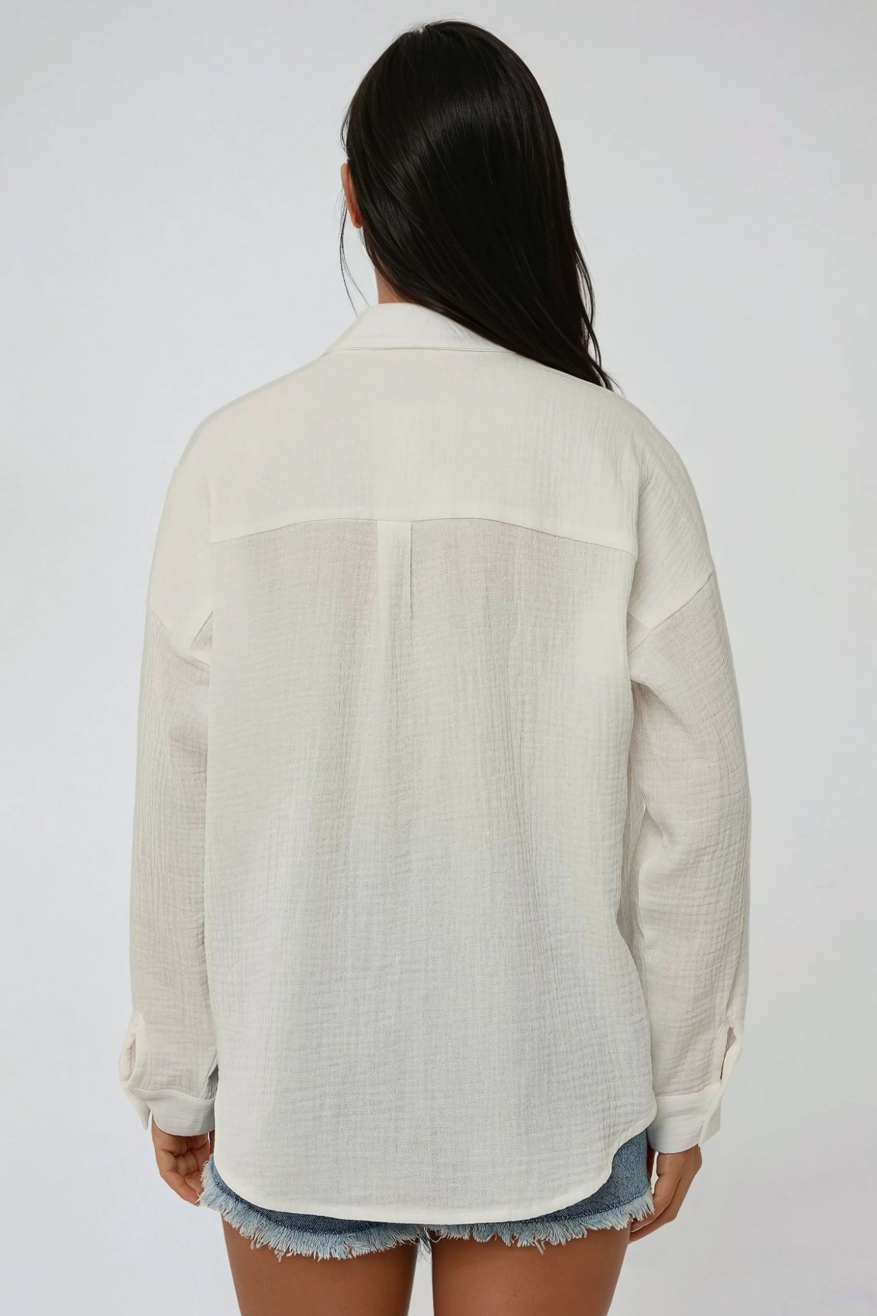 Oversized Cotton Shirt with Pocket Detail