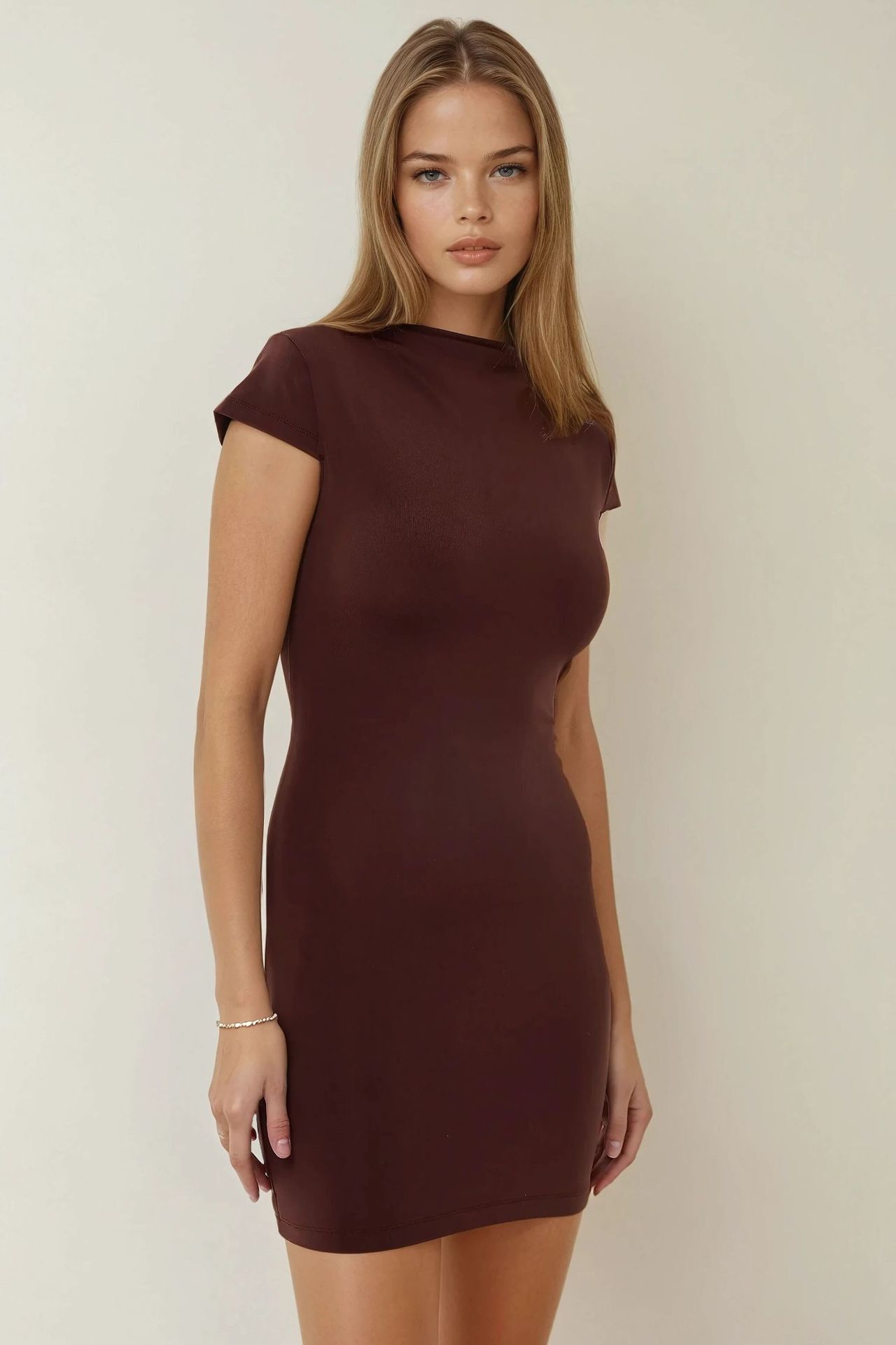 Bodycon Mini Dress with Crew Neck