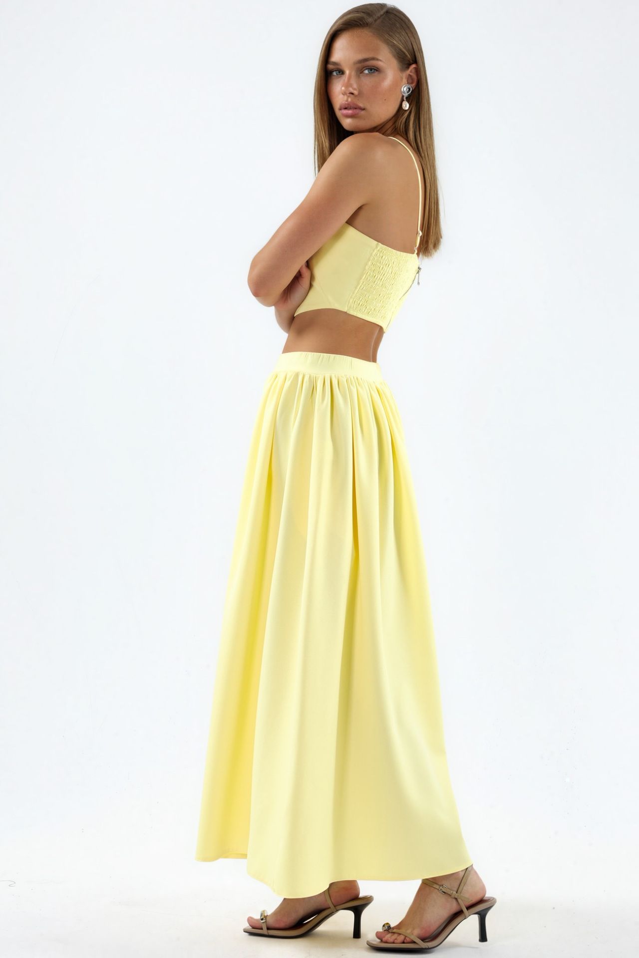 Pocket Detailed Long Skirt and Crop Top Two-Piece Set 2