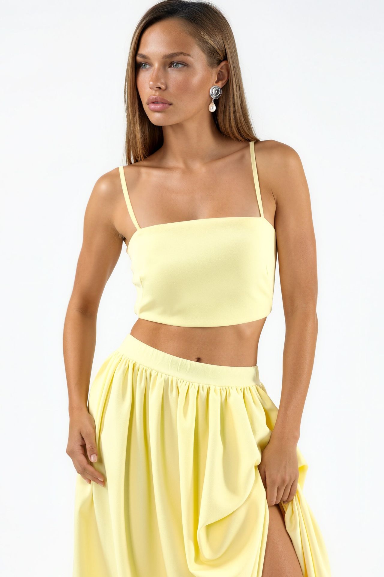 Pocket Detailed Long Skirt and Crop Top Two-Piece Set 4