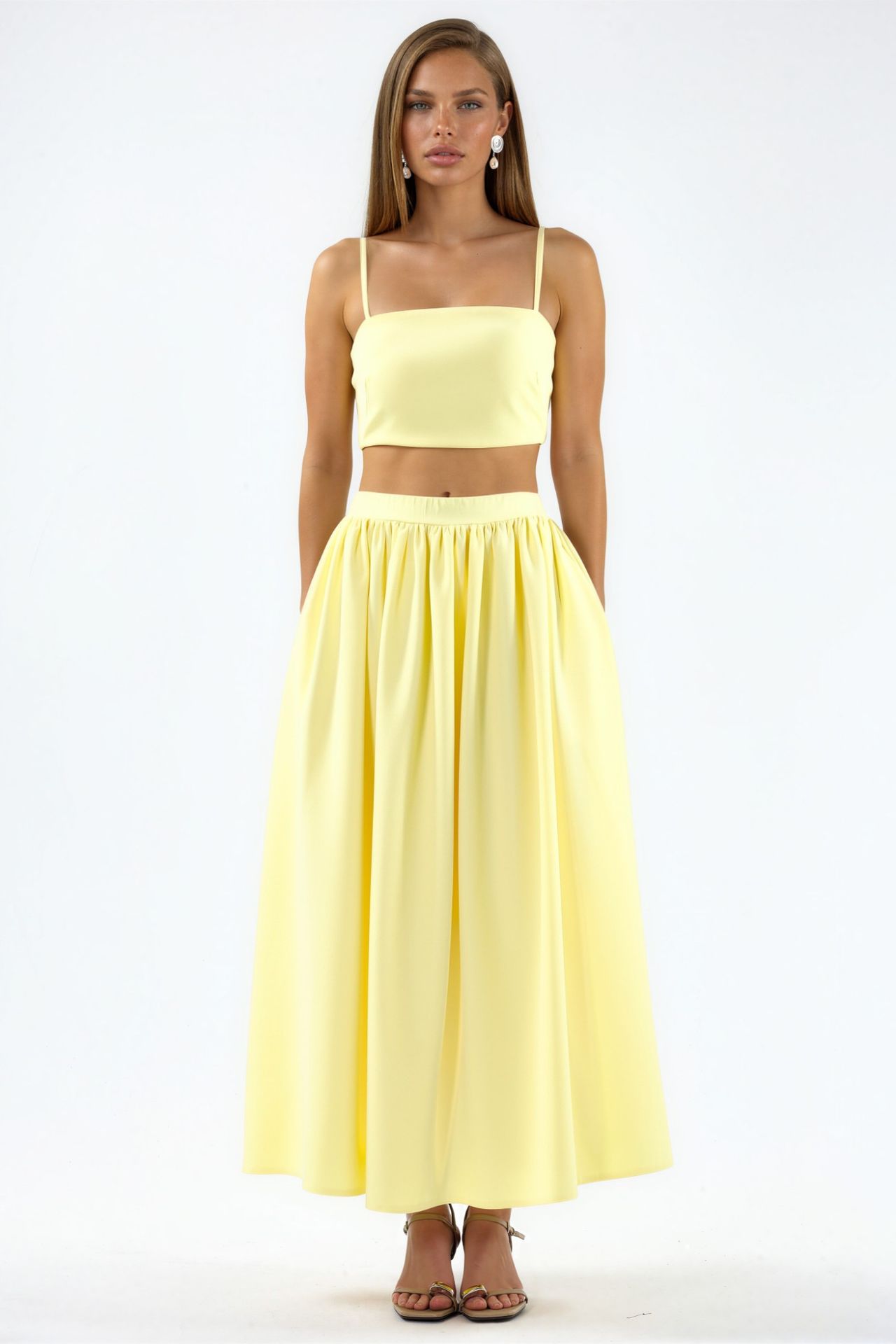 Pocket Detailed Long Skirt and Crop Top Two-Piece Set 6