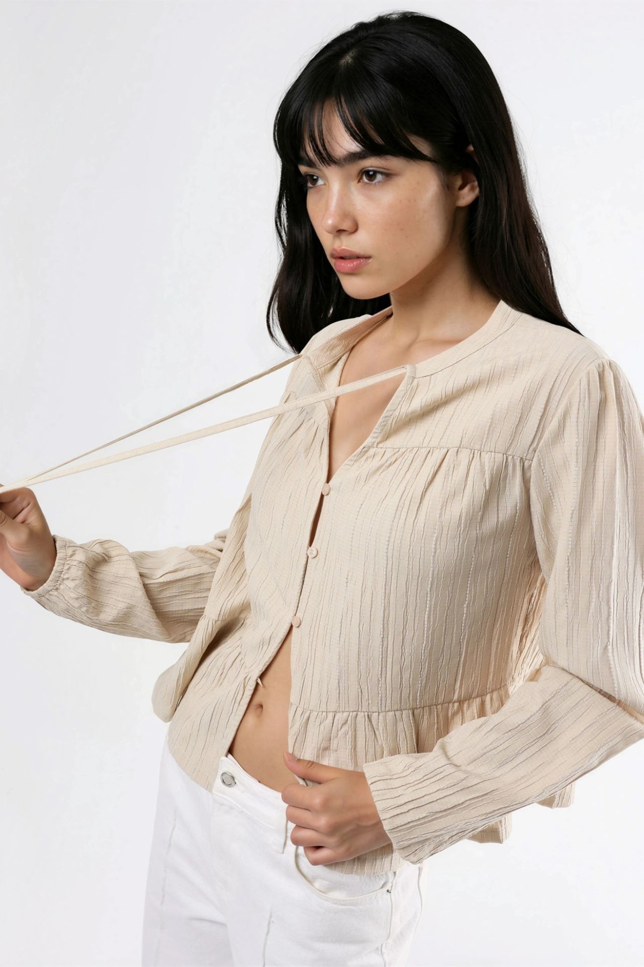 Long Sleeve Tippet Collar Blouse 2