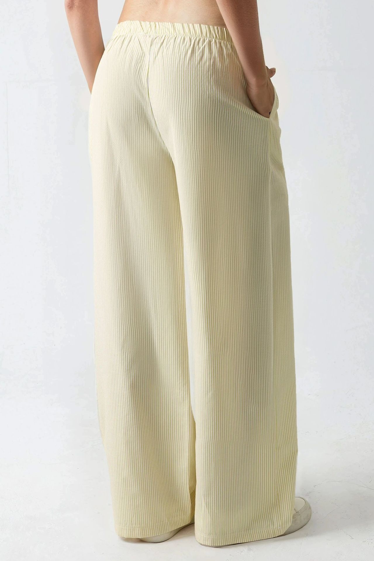 Elastic Waist Striped Cotton Pants