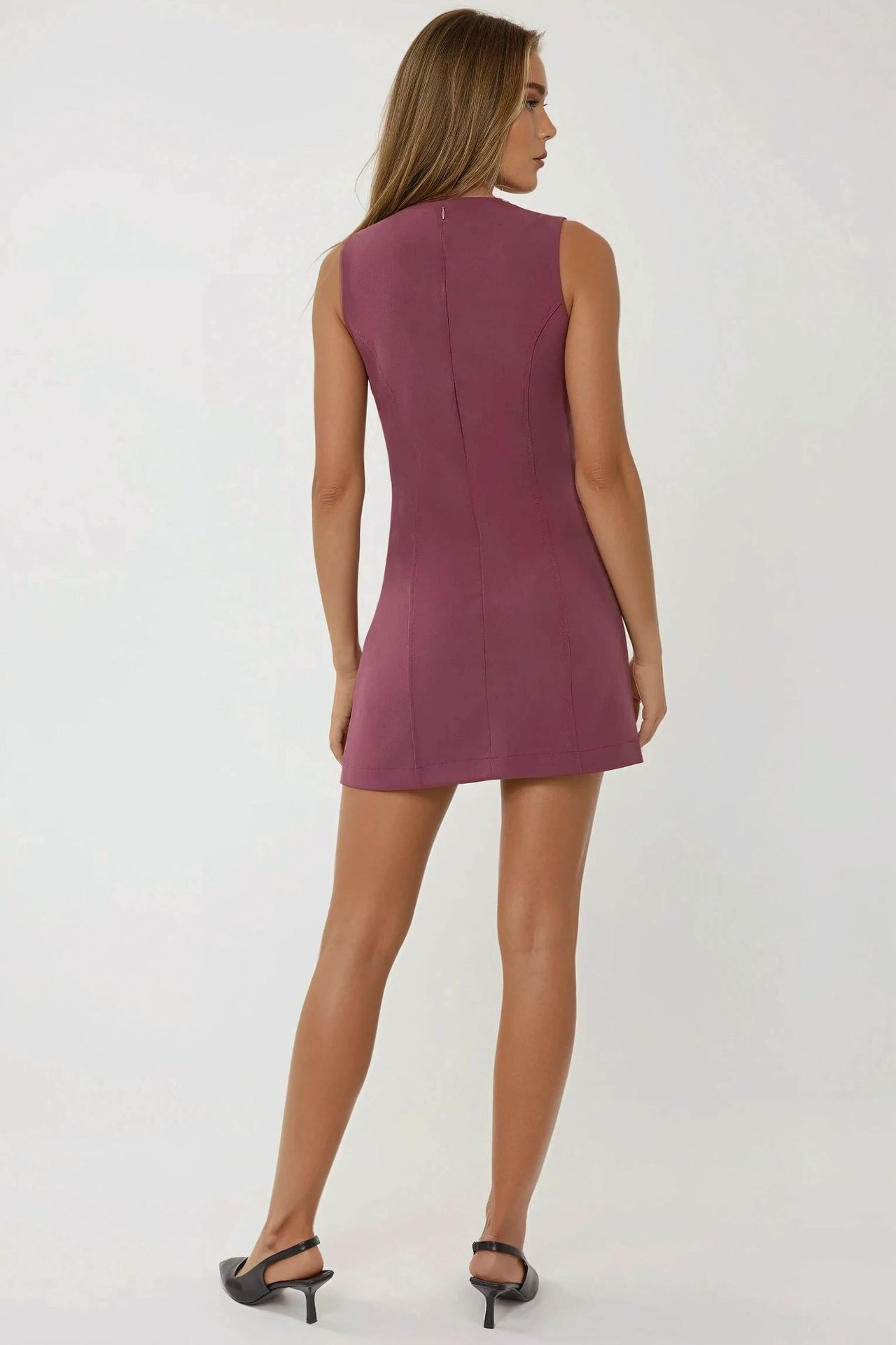 Fitted Crew Neck Mini Dress with Buttons