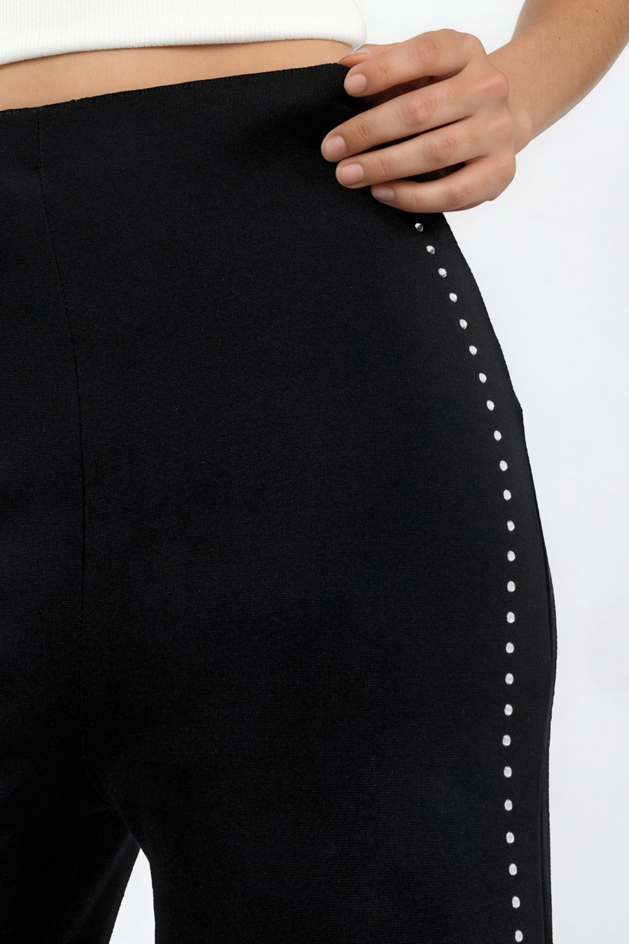 High Waist Straight Leg Pants with Stone Accessory 4
