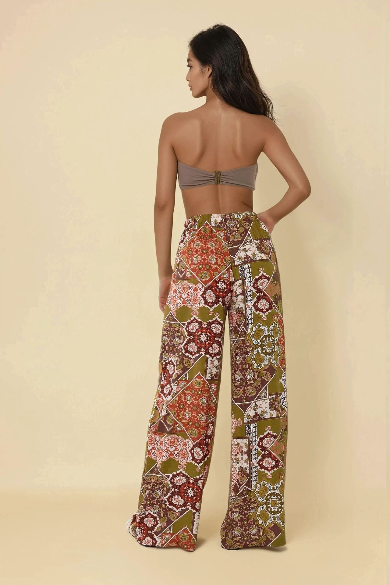 Wide Leg Elastic Waist Printed Pants