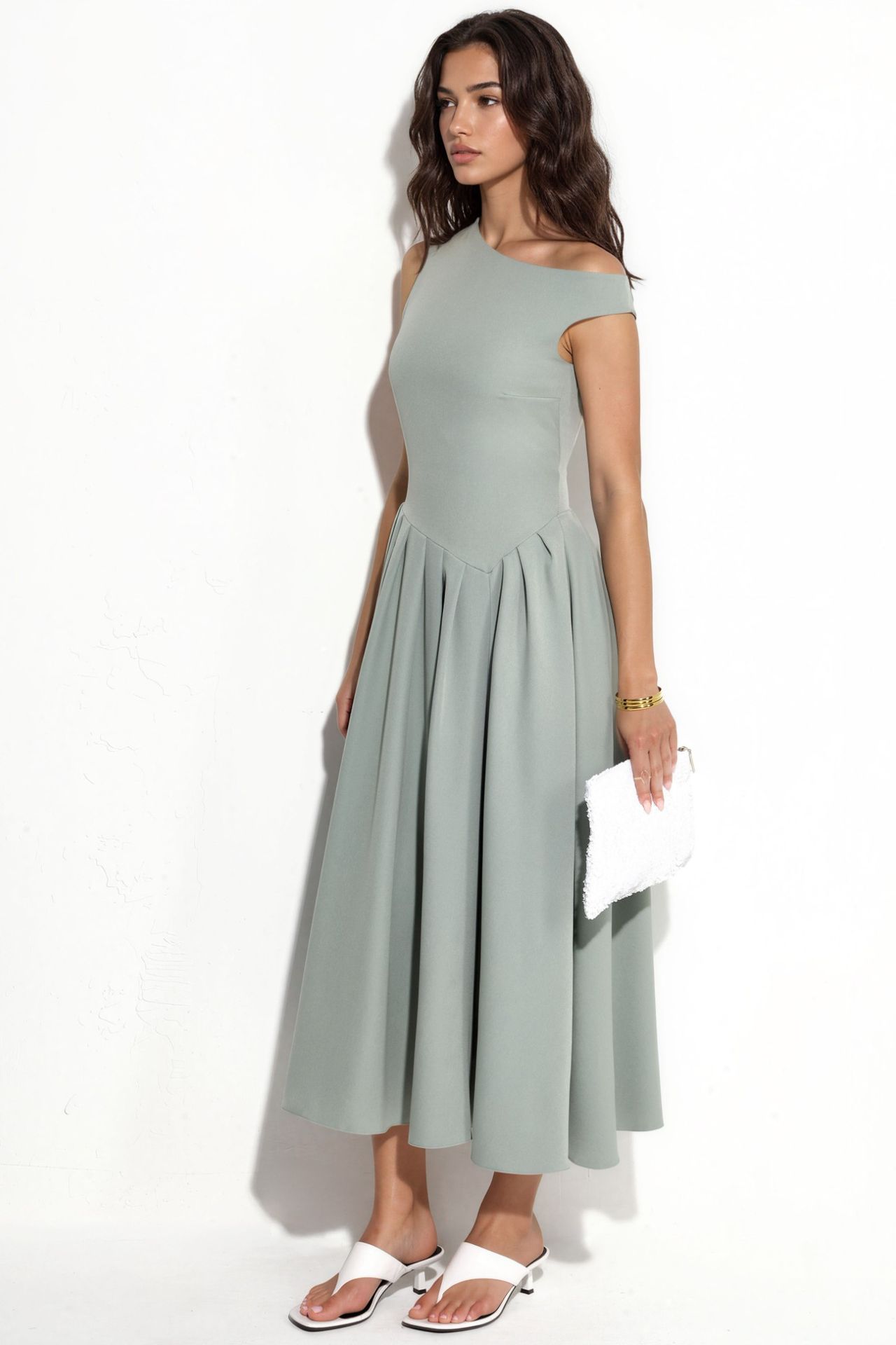 Asymmetrical Collar Midi Dress 2