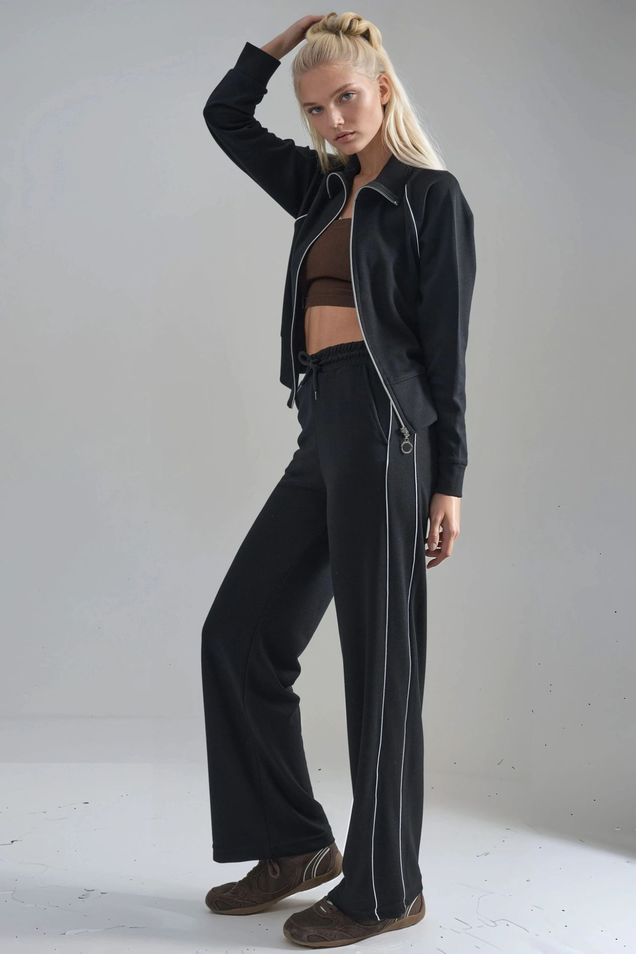 Modal Touch Zippered Sweatshirt & Pants Two-Piece Set Bersan Collection 2