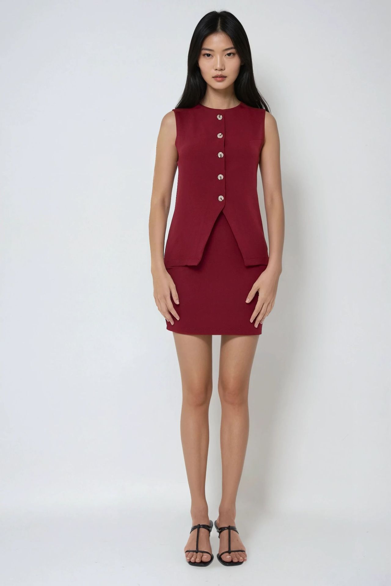 High Waist Burgundy Slim Fit Mini Skirt