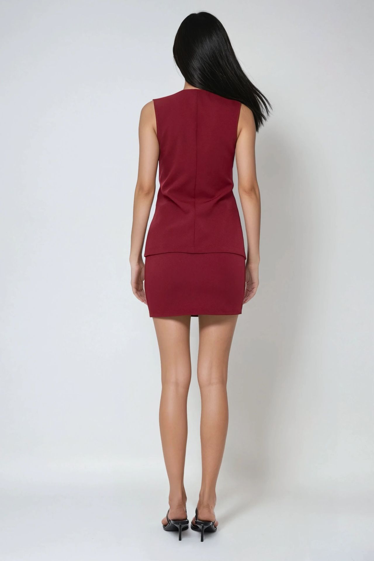 High Waist Burgundy Slim Fit Mini Skirt