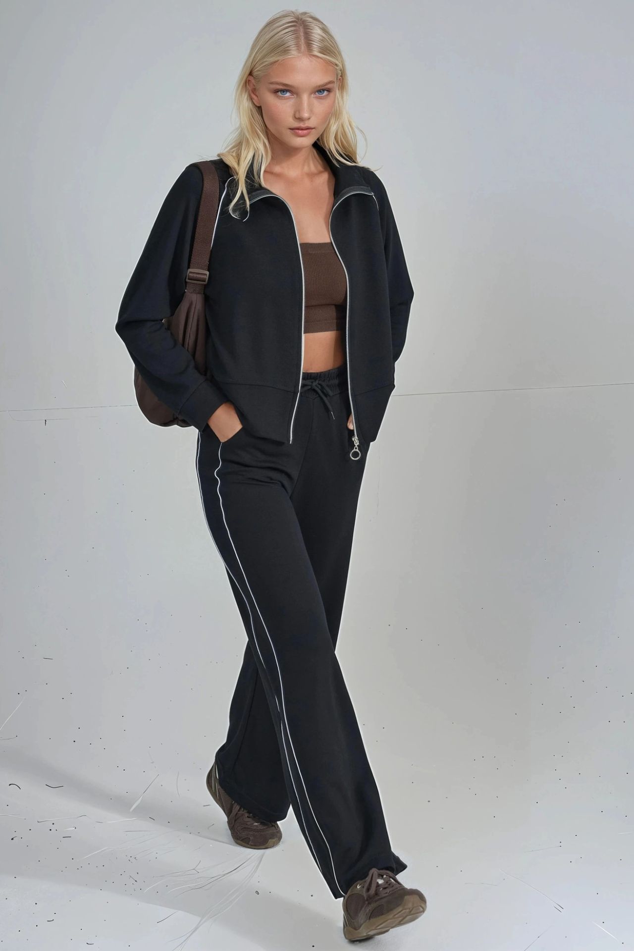 Modal Touch Zippered Sweatshirt & Pants Two-Piece Set Bersan Collection 3