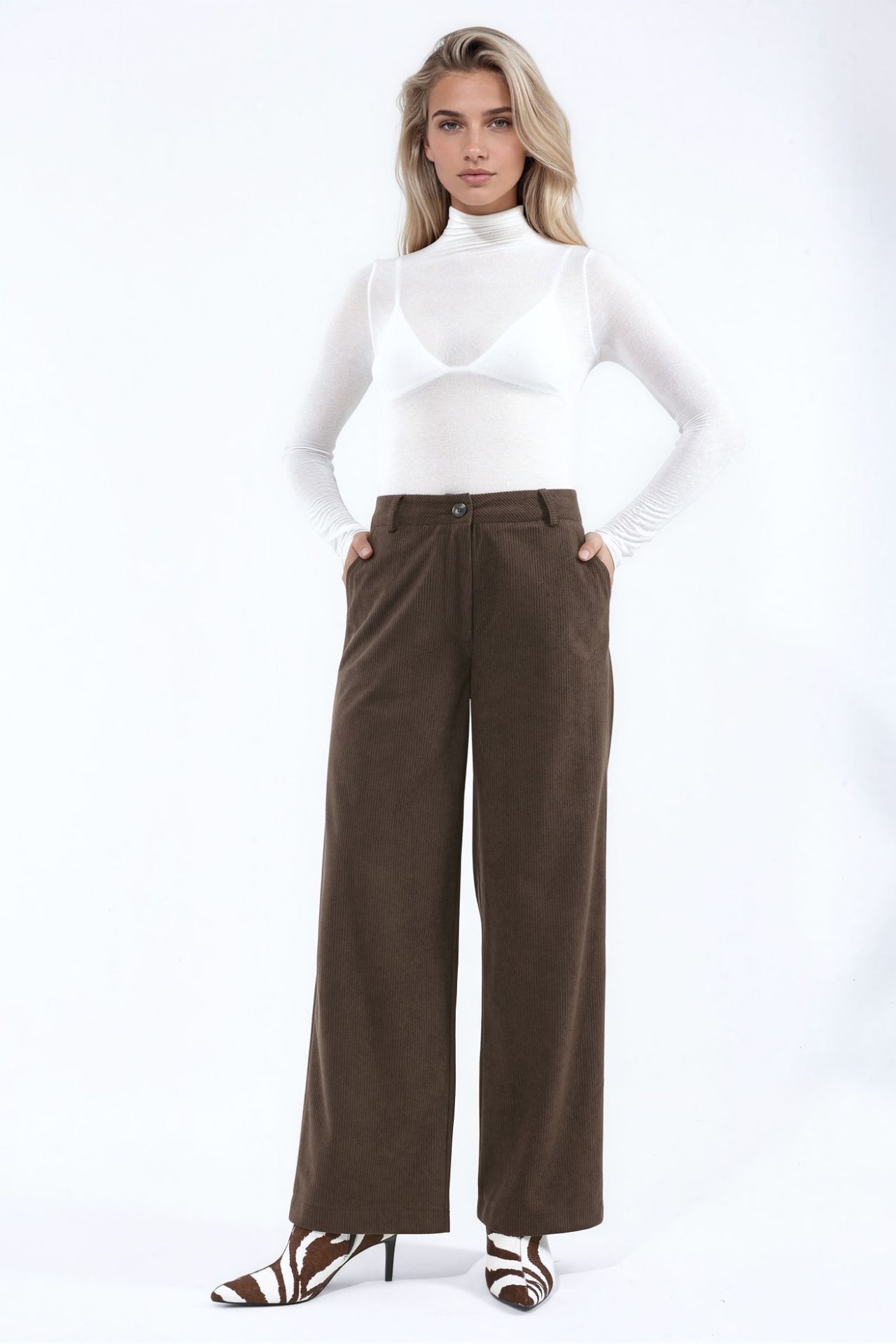 High Waist Straight Leg Velvet Pants